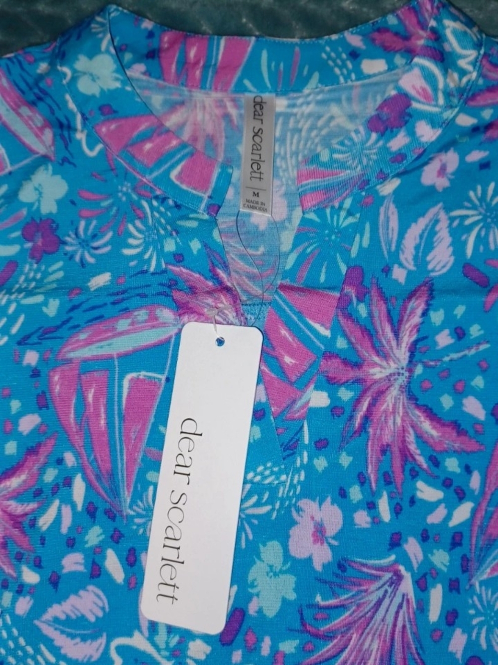 Dear Scarlett Blue Pink Pattern Sleeveless Top - Picture 2 of 5